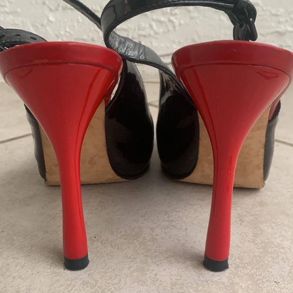 Stuart Weitzman Black & Red Patent Leather Peep-toe Platform Slingback - Picture 4 of 5